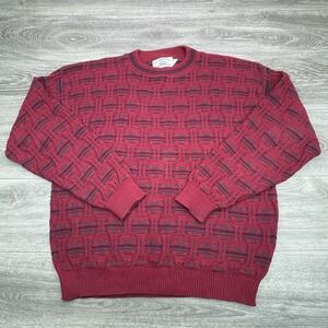 Vintage Hampton Bay Sweater Mens Large Red Textured Grandpa Coogie Style 90s USA